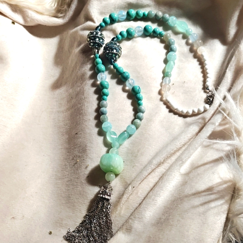 Semi Precious Stone and Glass  Necklace